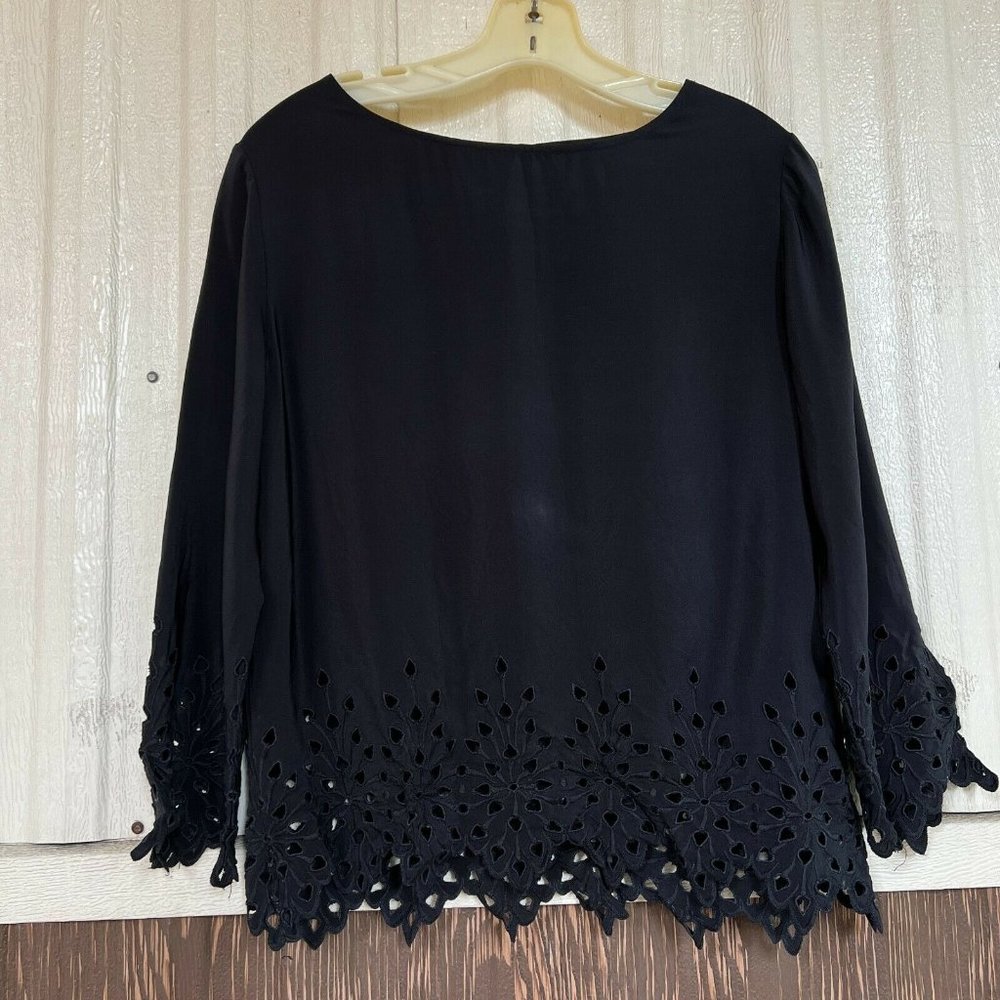 Joie black silk blouse top eyelet hem size S women’s